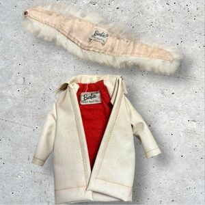 1958-1960 Barbie White Winter Vinyl Coat & 1960-62 Fur Stole w/Pink Lining